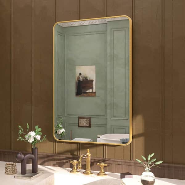 Cosy 24 in. W x 36 in. H Rectangular Framed Wall Bathroom Vanity Mirror in Brushed Gold