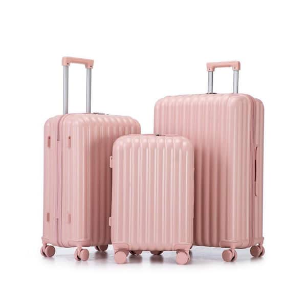 3 Piece Pink ABS Plastic Hardside Spinner Wheels; USB Functionality;Accessory Pockets Luggage Set w/ Combination Lock