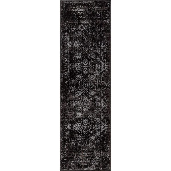 Well Woven Zazzle Thiva Vintage Oriental Black 2 ft. 3 in. x 7 ft. 3 in. Floral Pattern Runner Rug