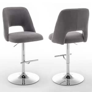 Jovana 41 in. Boucle Fabric Dark Gray Low Back Metal Frame Adjustable Bar Stool with Swivels (Set of 2)