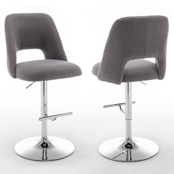 Best Quality Furniture Jovana 41 in. Boucle Fabric Dark Gray Low Back Metal Frame Adjustable Bar Stool with Swivels (Set of 2)