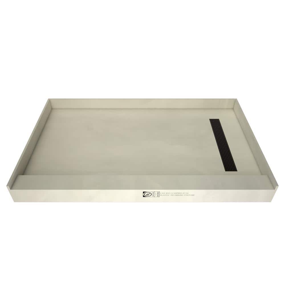 Rectangular Off-White PVC Shower Base with Bench and Right Drain