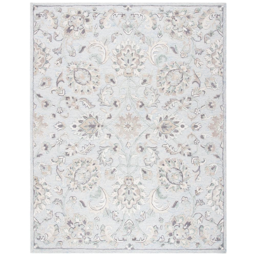 SAFAVIEH Glamour Light Blue/Ivory 9 ft. x 12 ft. Border Floral Area Rug ...