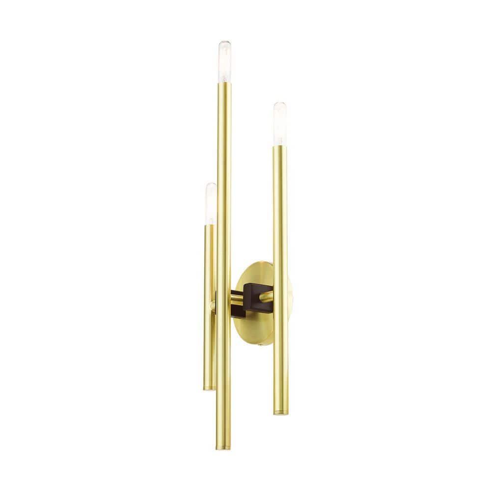 Denmark Satin Brass 3-Light Wall Sconce with Bronze Accents