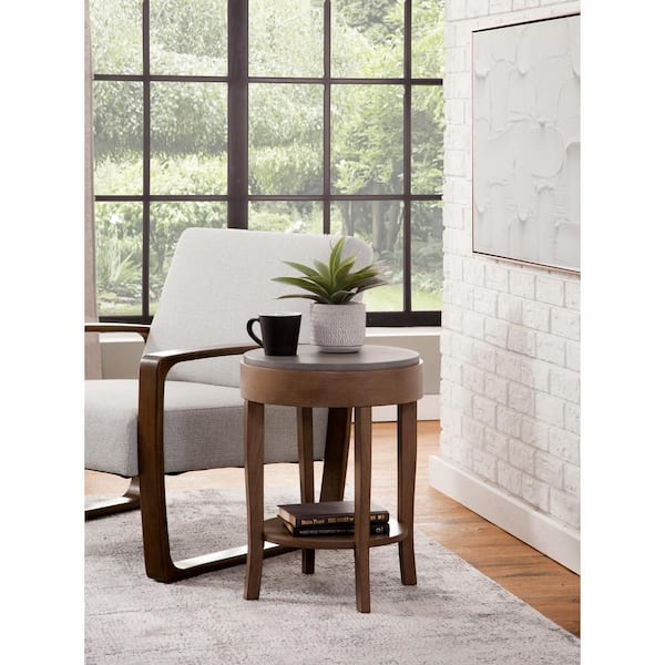Martin Svensson Home Solvar 16 in. Gray and Brown Round Wood Accent End Table with Shelf