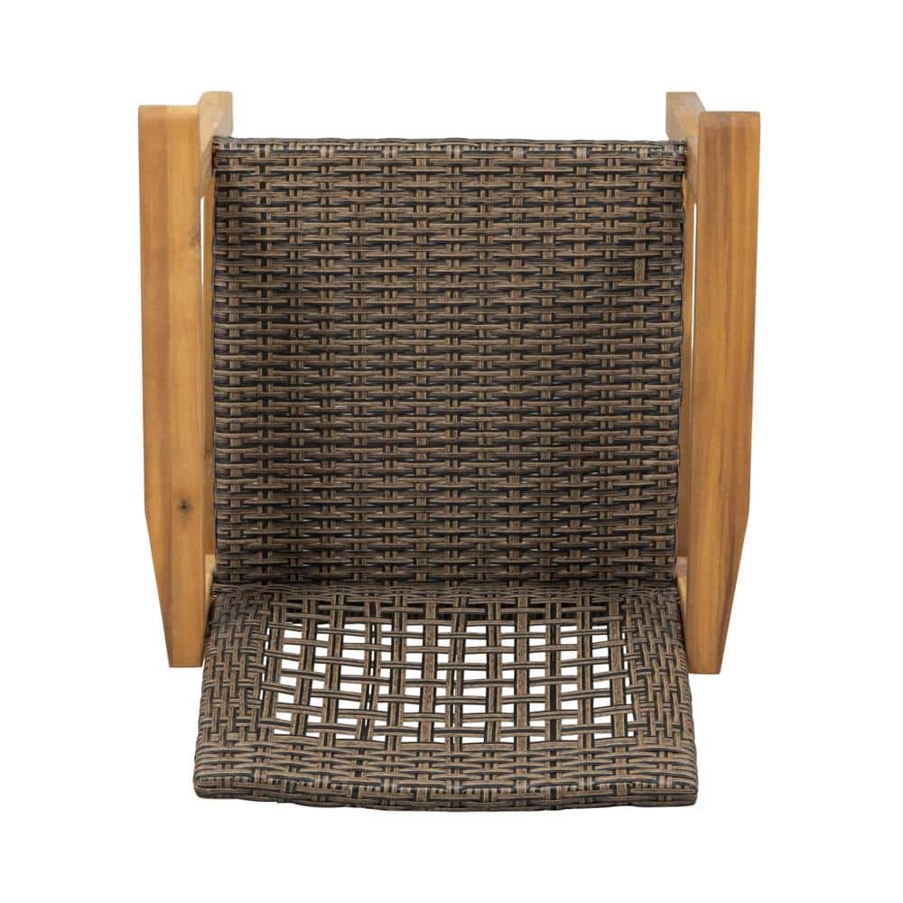 Teak Brown and Mixed Mocha Woven Wood Dining Armchair Pair