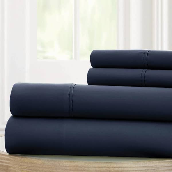 MODERN THREADS 1800 Series 100 GSM 4-Piece Navy Queen Solid Microfiber Sheet Set
