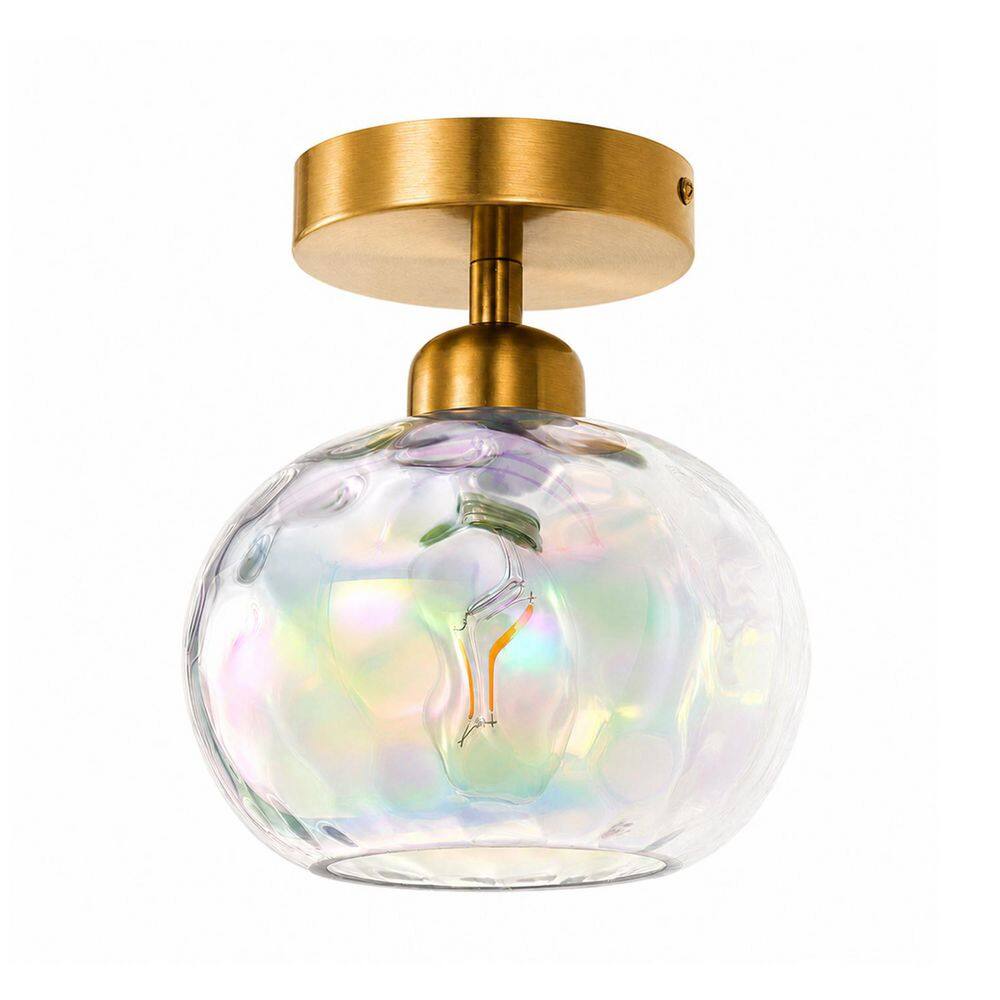 8 in. 1-Light Globe Brushed Gold Water Glass Semi-Flush Mount Ceiling Light for Foyer Bedroom Hallway price history on PriceWatchPro