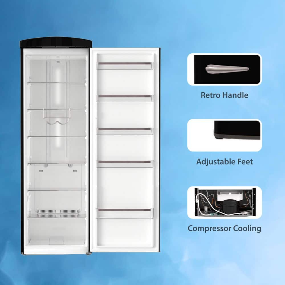 Black Retro Single Door Refrigerator with Frost Free Technology