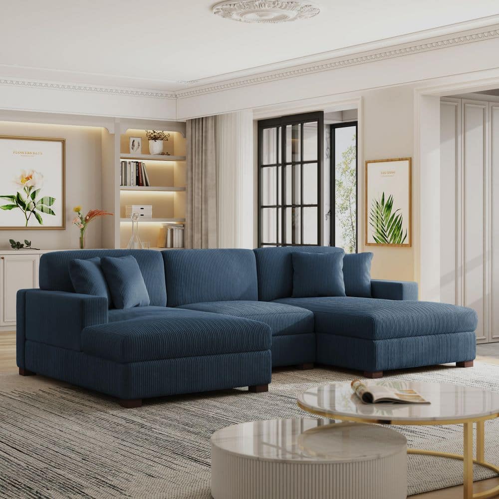 Uixe 118 in. Square Arm 3-Piece Corduroy Upholstered U-Shaped