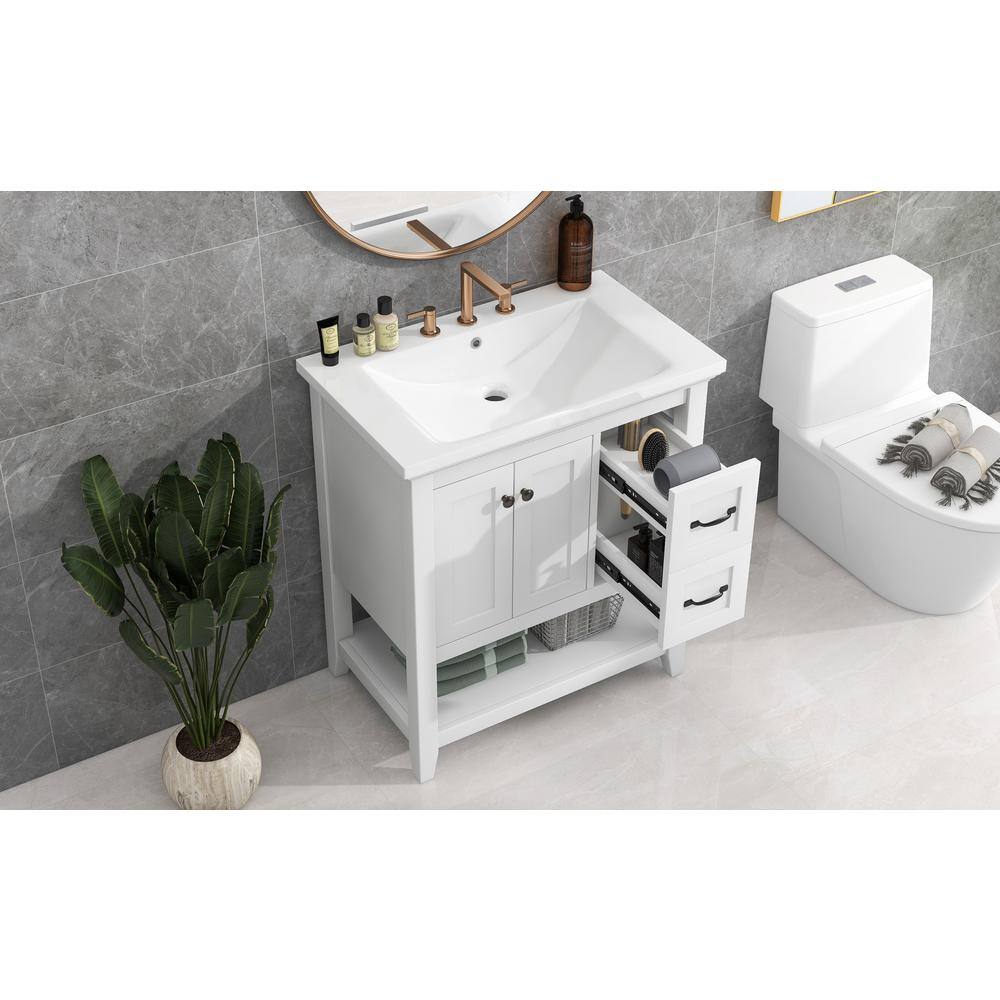 30 in. W x 18 in. D x 34 in. H Single Sink Freestanding Bath Vanity in Whit