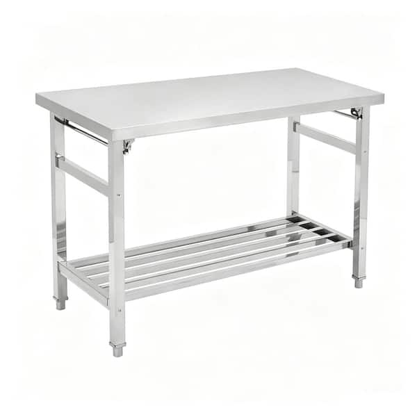 48"x24" NSF Folding Work Table Stainless Steel Prep Station with Adjustable Undershelf, Heavy Duty Kitchen Table