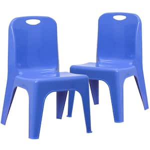 2 Pack Blue Plastic Stackable School Chair with Carrying Handle and 11 in. Seat Height