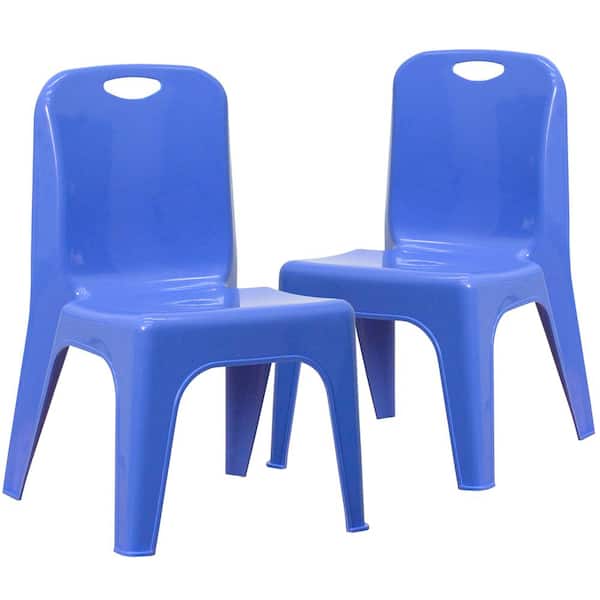 Carnegy Avenue 2 Pack Blue Plastic Stackable School Chair with Carrying Handle and 11 in. Seat Height