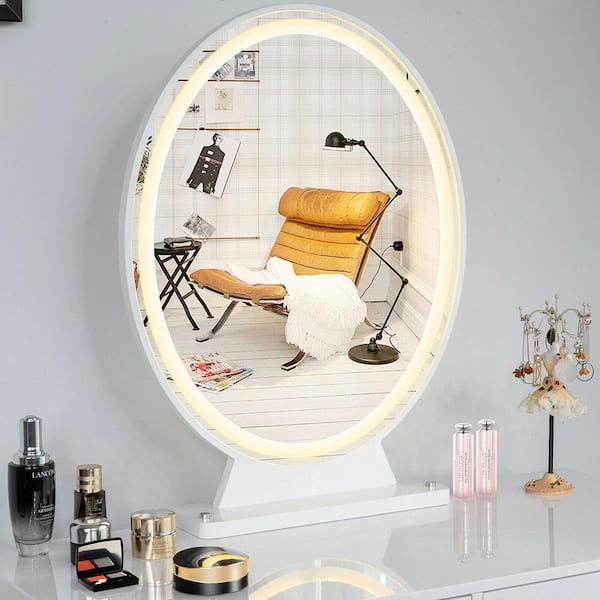 Gymax Hollywood Vanity Lighted Makeup, White Round Table Top Mirrors