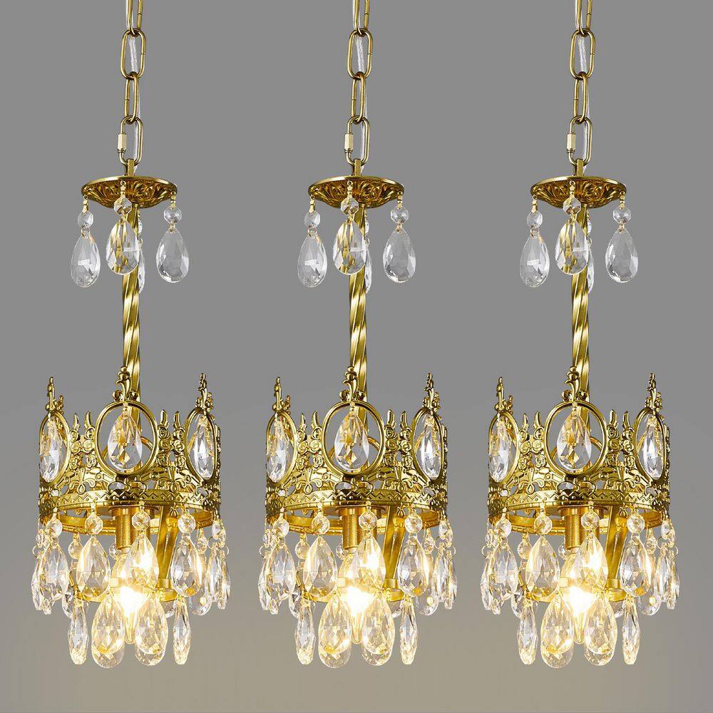 Home Light 4-Watt 1Light Gold Modern Pendant Light Fixture With Crystal Shade, No Bulbs Included (3 Pack) price history on PriceWatchPro