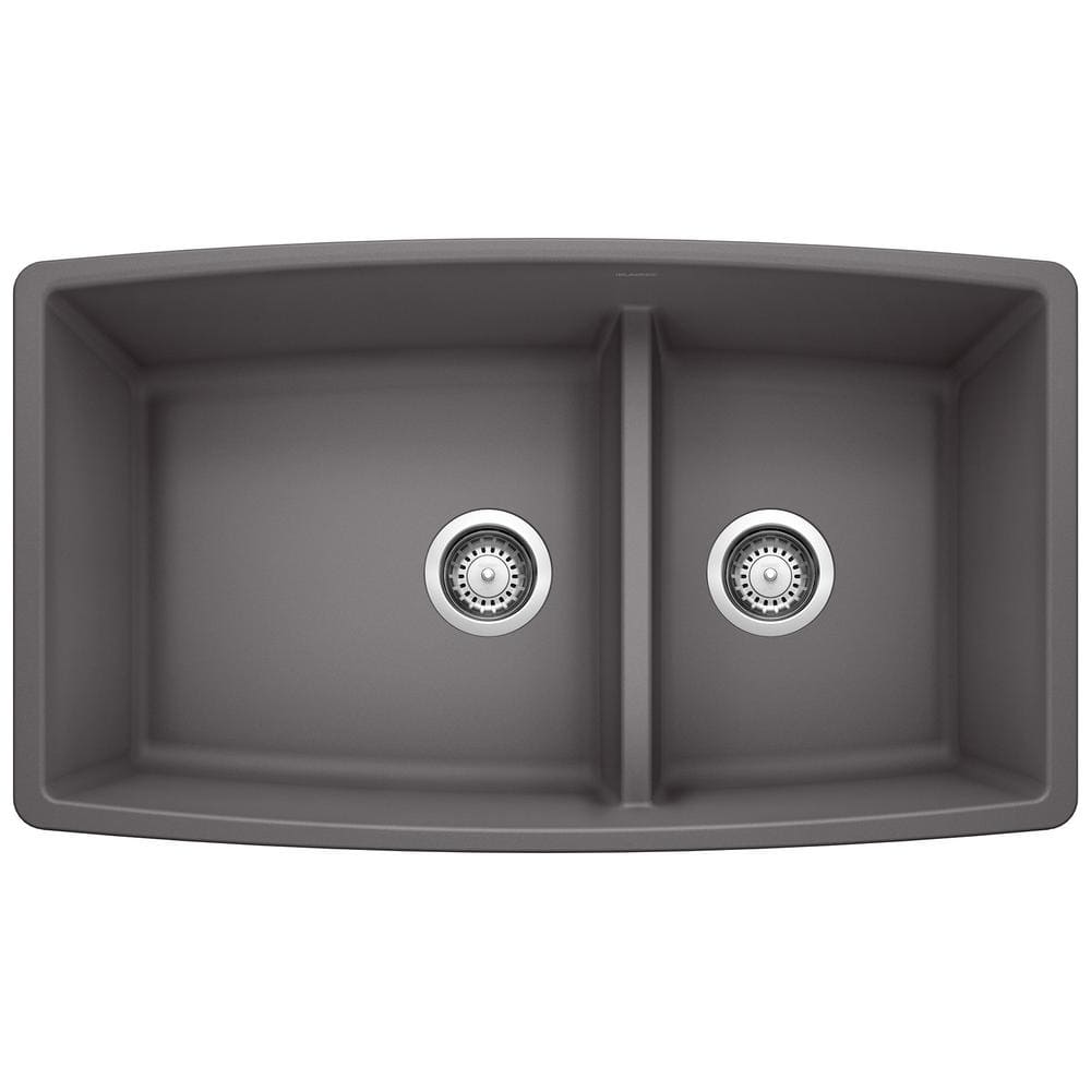 PERFORMA 33 in. Undermount Double Bowl Cinder Granite Composite Kitchen Sin