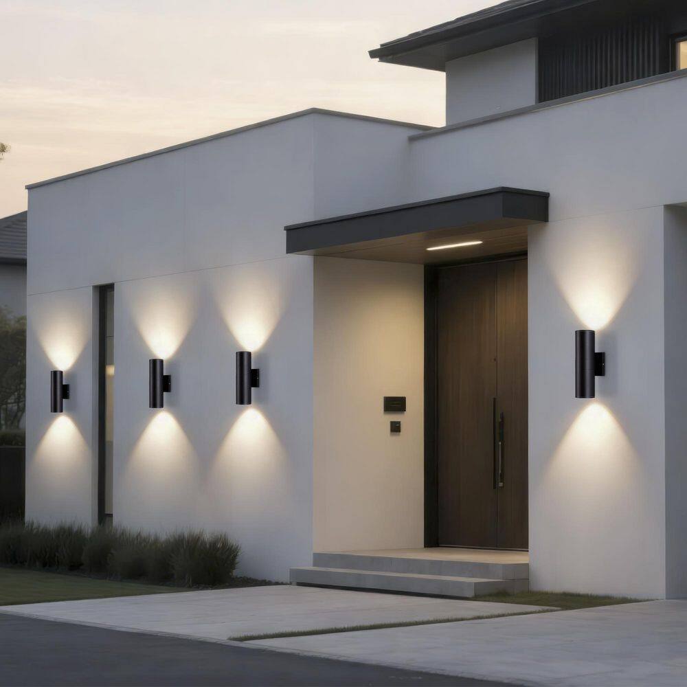 12 in. Black Aluminum Modern Outdoor Up and Down Cylinder LED Wall Sconce (4-Pack) price history on PriceWatchPro