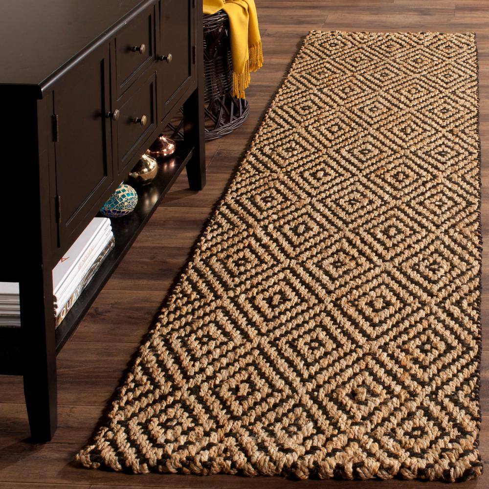 Handmade Geometric Off-White Non-Slip Jute Runner Rug 27"x12"