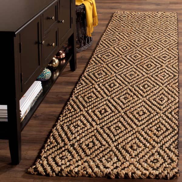 Natural Fiber Beige/Black 2 ft. x 12 ft. Geometric Runner Rug