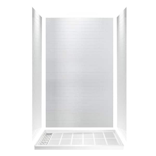 32 in. x 60 in. x 96 in. Solid Surface 3-Piece Easy Up Adhesive Alcove Shower Wall Surround in High Gloss White