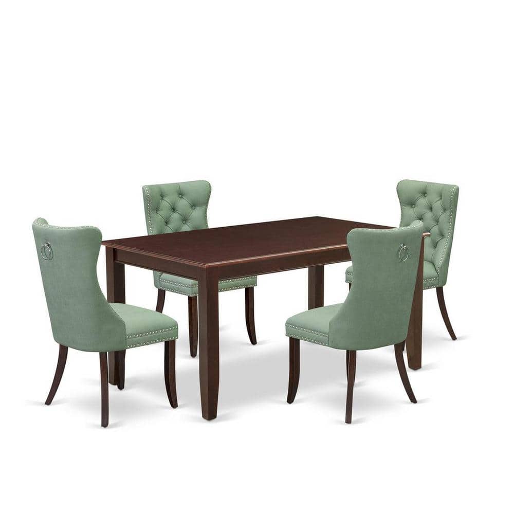 5-Piece Mahogany Finish Solid Wood Top-Rectangular Dining Room Set-Seats 4