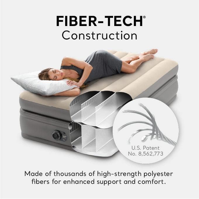 Twin Gray PVC Elevated Air Mattress with Built-In Pump