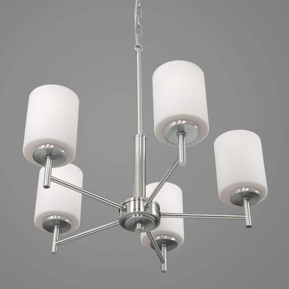 Replay 5-Light Brushed Nickel Chandelier with White Glass Shades