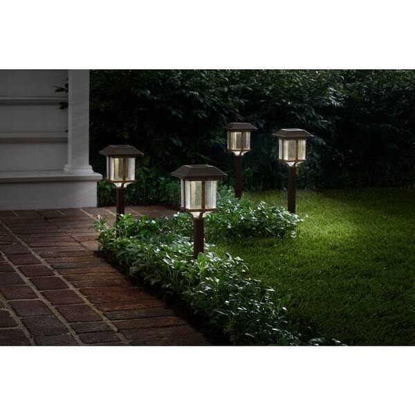 hampton bay led solar pathway lights bronze finish