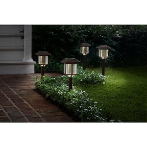 10 Lumens 2-Tone Bronze and Warm Wood LED Outdoor Solar Landscape Path Light Set (4-Pack)