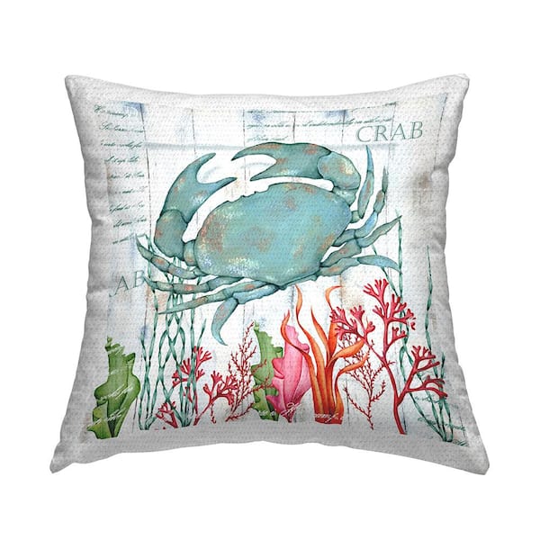 Stupell Industries Blue Crab Ocean Coral Sea Life Blue Square Outdoor Throw Pillow