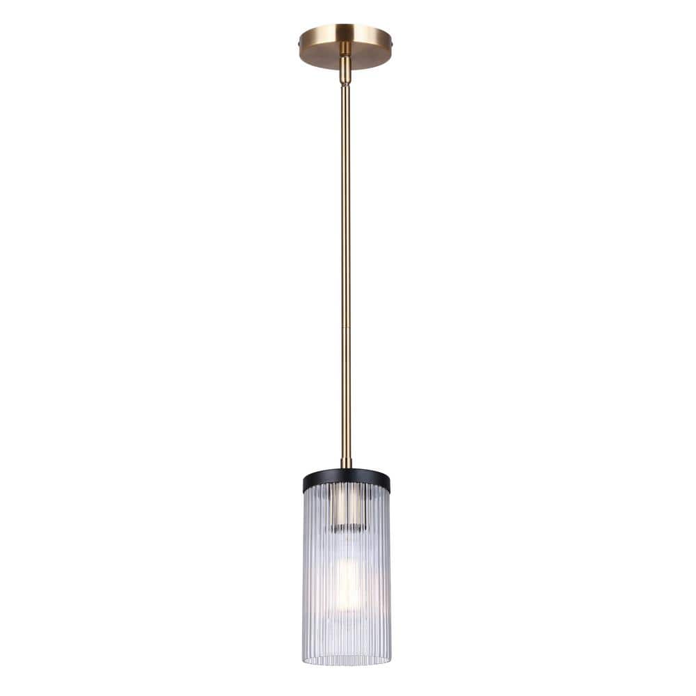 Jenner 60-Watt 1-Light Matte Black and Gold Mid Century Modern Pendant with Clear Glass Shade price history on PriceWatchPro