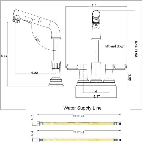 4 in. Centerset Double Handle High Arc Bathroom Faucet with Supply line Included in Brushed Nickel