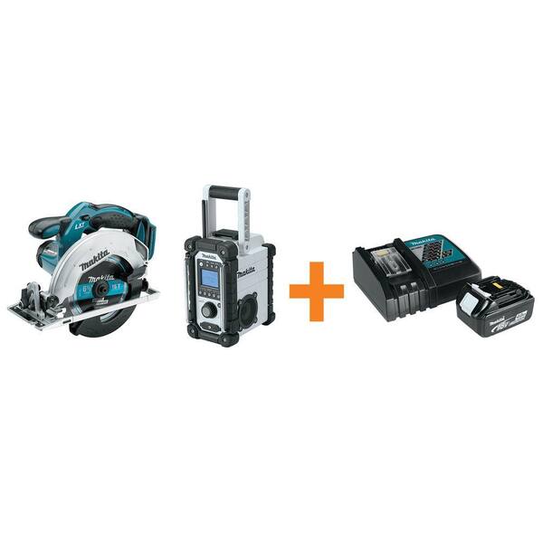 Makita 18-Volt LXT Lithium-Ion Cordless 6-1/2 in. Circular Saw and Job Site Radio with Free Battery and Charger (Tool-Only)