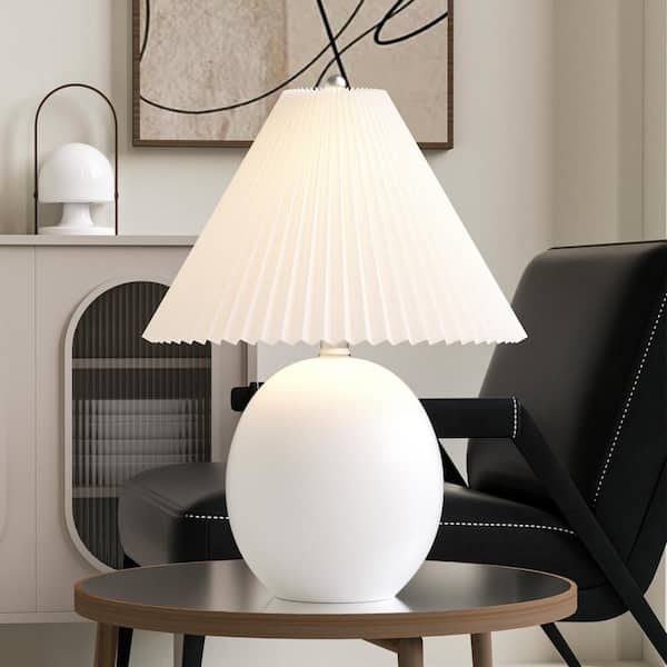 Denver 20.5 in. White Ceramic Table Lamp with White Linen Lampshade