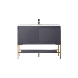 Milan 47.3 in. W x 18.1 in. D x 36 in. H Bathroom Vanity in Modern Grey Glossy with Glossy White Mineral Composite Top