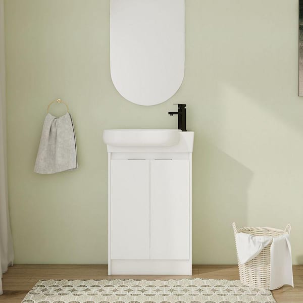 22.8 in. Freestanding Single White Bath Vanity with White Ceramic Vanity Top Assembled