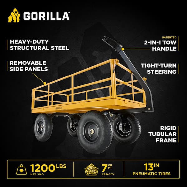 7 cu. ft. Steel Utility Garden Cart, 1,200 lb. Capacity, 13 in. Pneumatic Tires, 2-in-1 Pull or Tow Handle