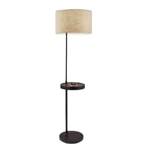 63.5 in. Beige and Black 1 Light 1-Way (On/Off) Standard Floor Lamp for Liviing Room with Cotton Round Shade