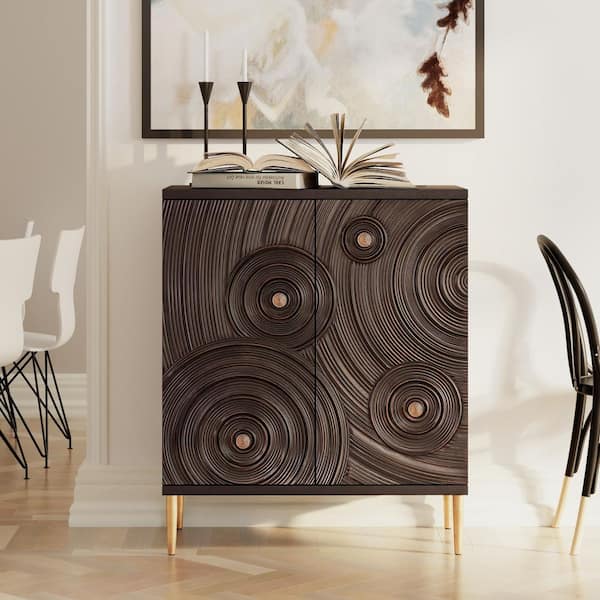 Rustic Boho Black 37.8 in. H Storage Cabinet with Ring Motif