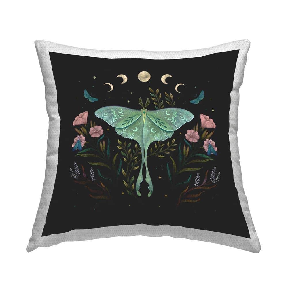 Stupell Industries Moon Phases Moth Outdoor Printed Throw Pillow