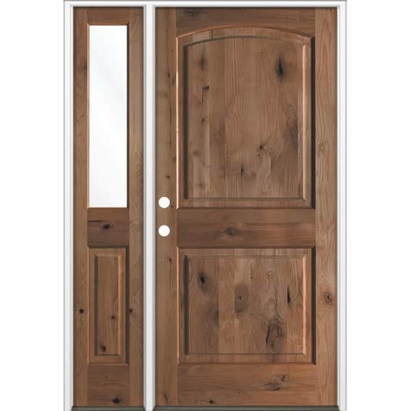 44 in. x 80in. Knotty Alder 2Panel Arch-Top Right-Hand/Inswing Clear Glass True Black Stain Wood Prehung Front Door LHSL