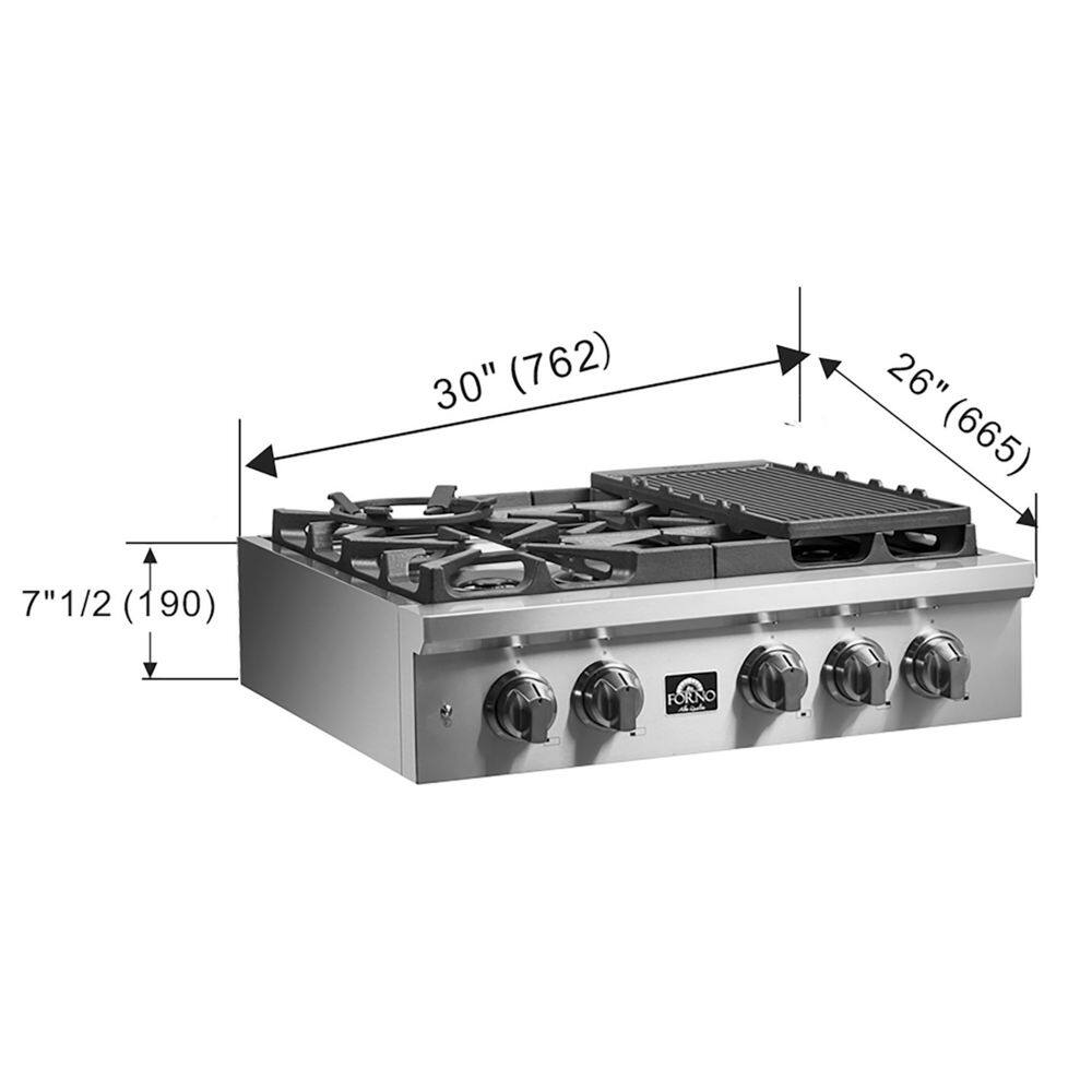 30-inch Stainless Steel 5 Burner Gas Cooktop with Cast Iron Grates