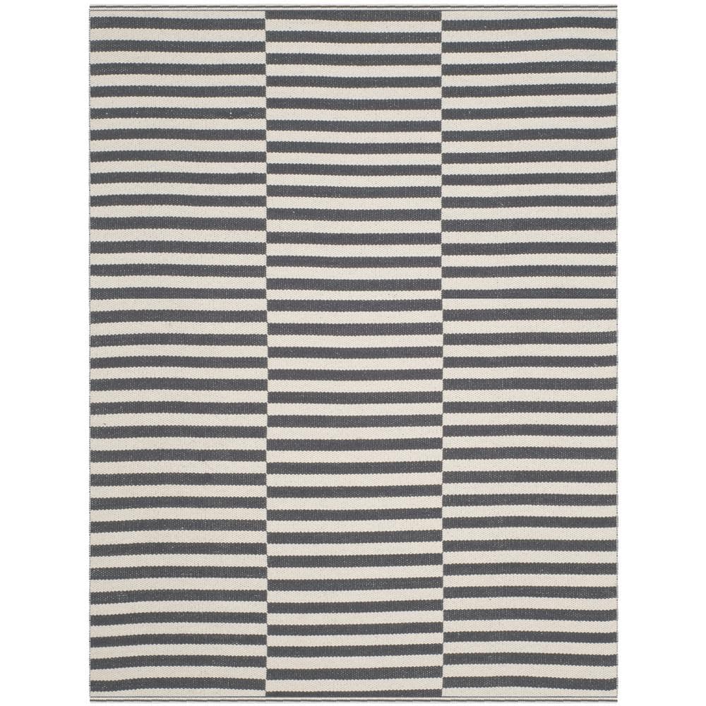 Gray and Ivory Striped Wool Cotton 4' x 6' Area Rug