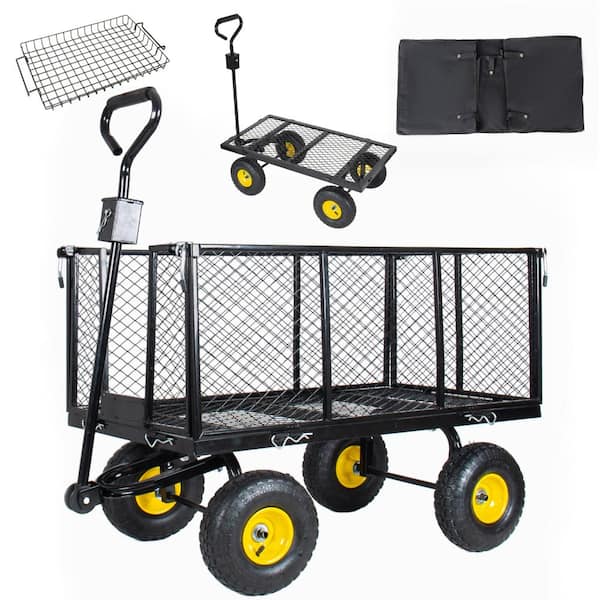 6 cu. ft. Oversized 880lbs. Steel Garden Cart with Removable Liner and Side Panels in Black