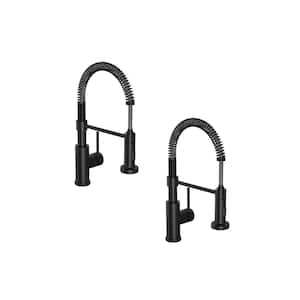 Cartway Single-Handle Spring Pull-Down Sprayer Kitchen Faucet in Matte Black (2-Pack)