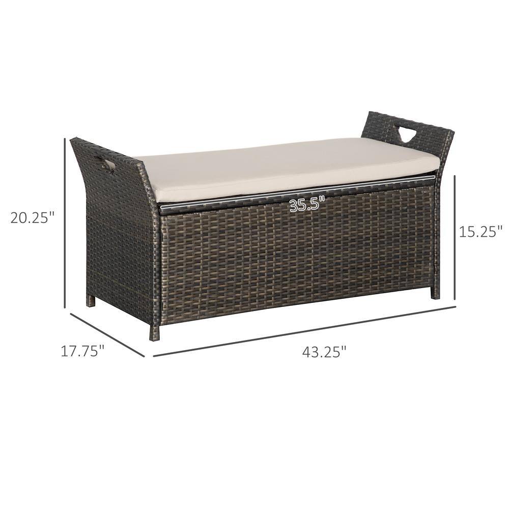 Cream White PE Wicker Outdoor Storage Bench with Cushion
