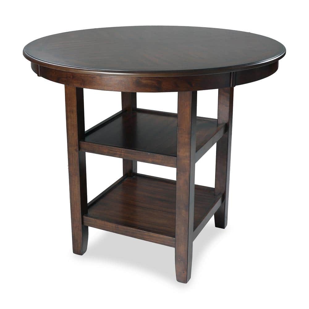Cherry Brown Round Wood Counter Set with 4 Chairs
