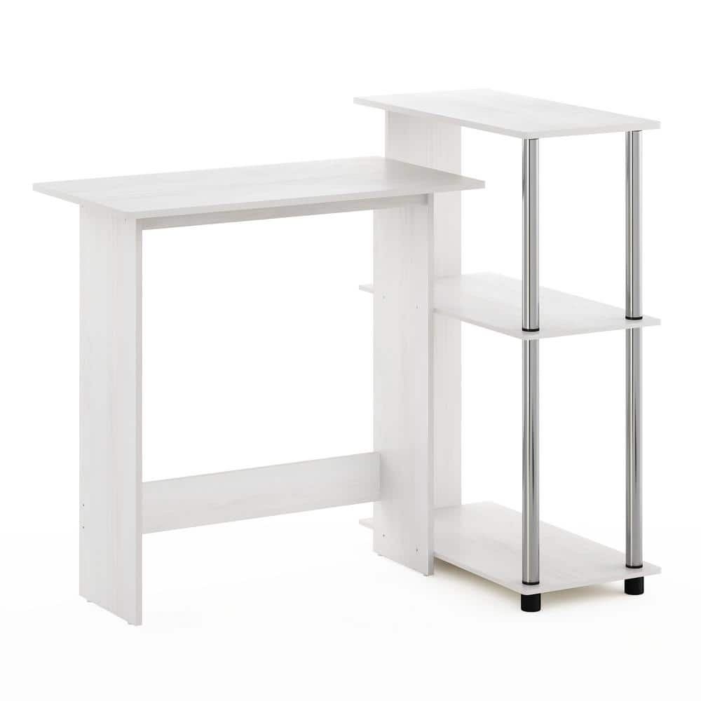 Furinno 38 in. Corner White Oak/Stainless Steel Computer Desk with Open Storage