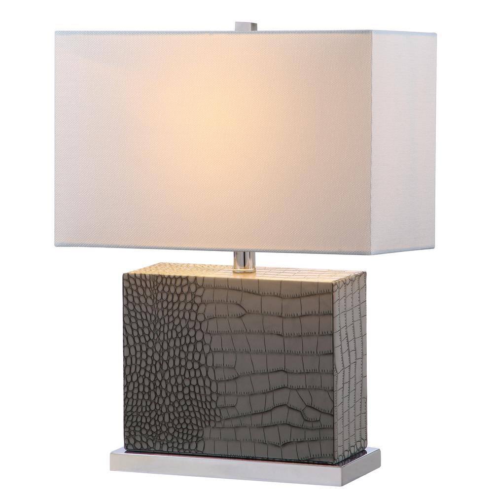 Delia 21-inch Gray Faux Alligator Table Lamp with Silver Finish